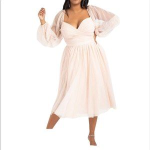 Nabella Noor X Eloquii tiered puff sleeve pink dress NWT